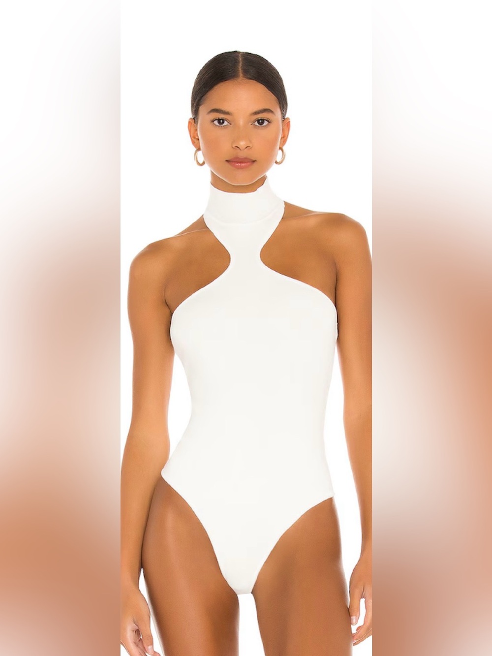 Superdown White High Neck Cutout Bodysuit